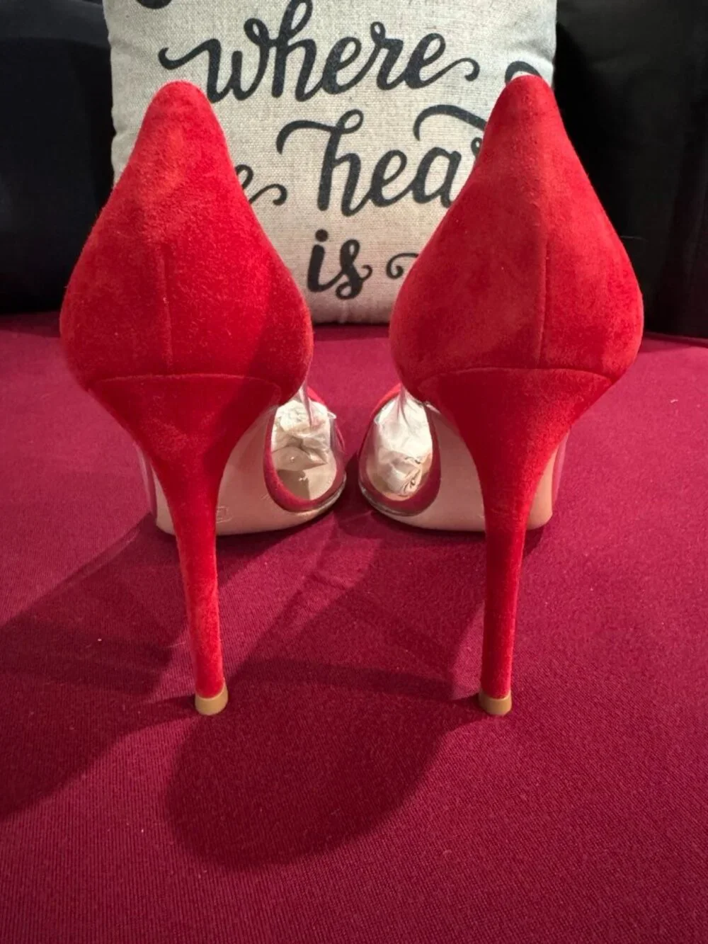 Gianvito Rossi Heels Red Suede Transparent PVC Pointed Toe Stiletto Pumps